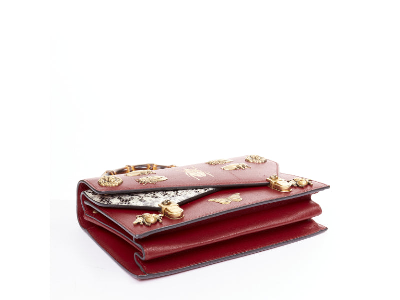 GUCCI Ottilia Bamboo Top Handle red gold insect embellished bag