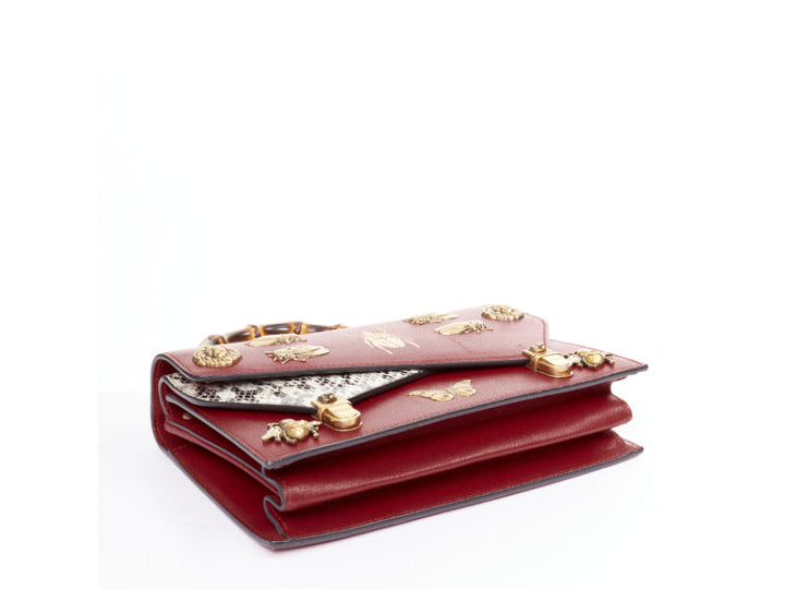 GUCCI Ottilia Bamboo Top Handle red gold insect embellished bag