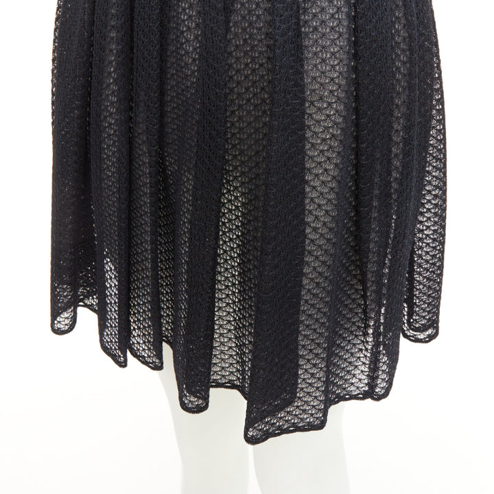 ALAIA black silk blend shiny scale cut out pleated flared skater skirt FR40 L