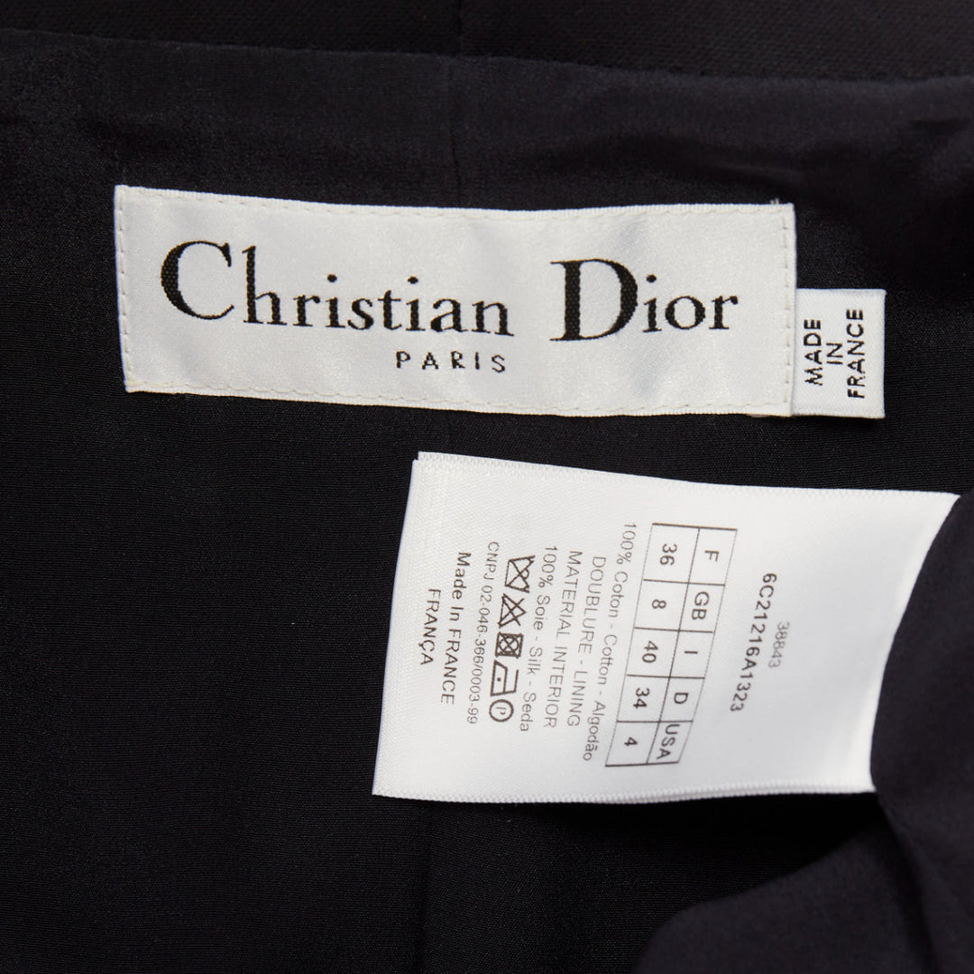 CHRISTIAN DIOR 2019 black cotton asymmetric portrait collar bar jacket FR36 S