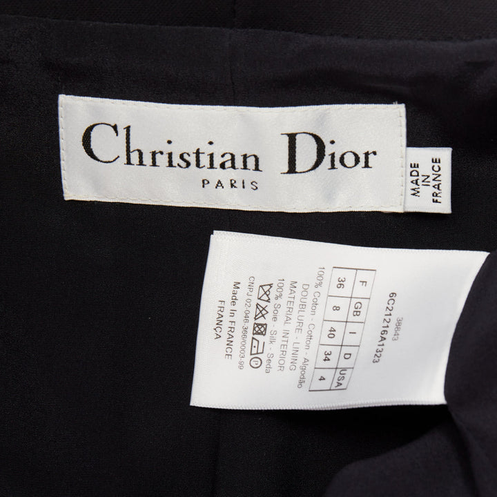 CHRISTIAN DIOR 2019 black cotton asymmetric portrait collar bar jacket FR36 S