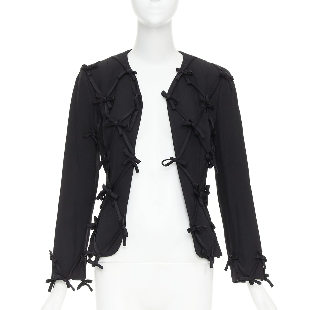 rare MOSCHINO 1990s Cheap Chic Vintage black ribbon bow lattice blazer IT36 XXS