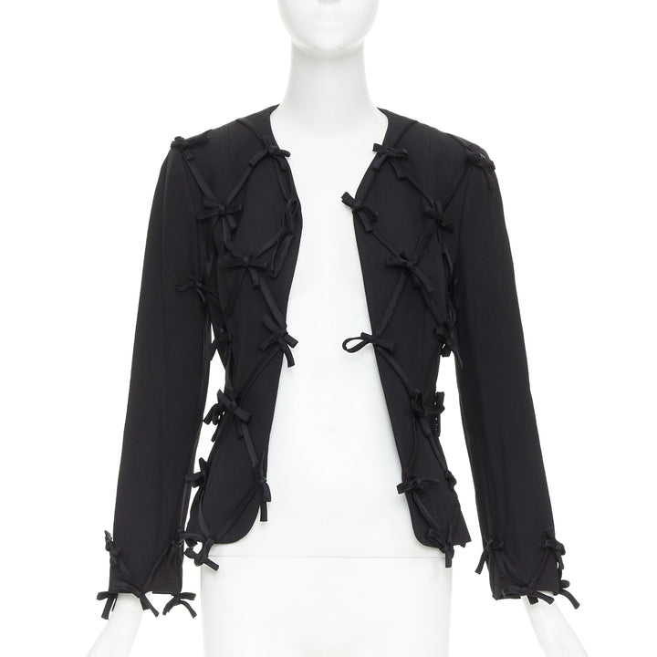 rare MOSCHINO 1990s Cheap Chic Vintage black ribbon bow lattice blazer IT36 XXS