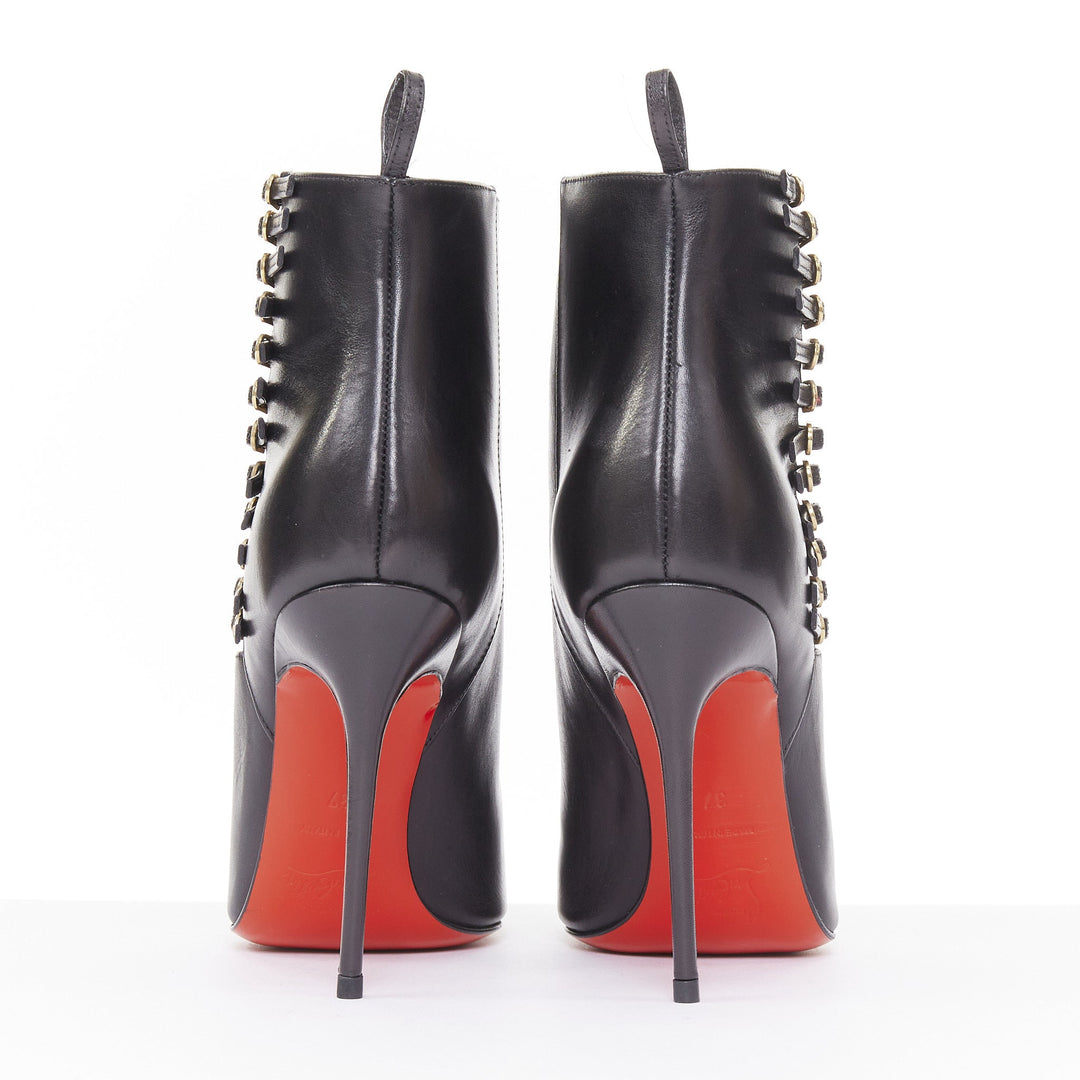 CHRISTIAN LOUBOUTIN Safety 100 black calf leather buckle stiletto boots EU37