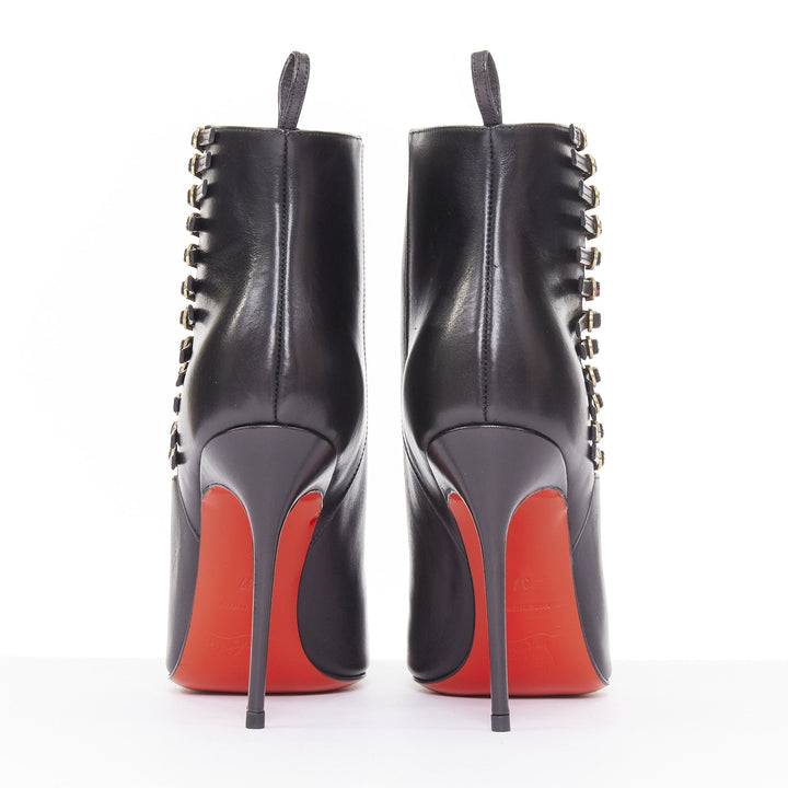 CHRISTIAN LOUBOUTIN Safety 100 black calf leather buckle stiletto boots EU37