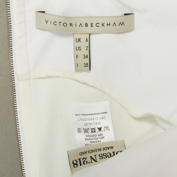 VICTORIA BECKHAM ivory cotton blend lattice bib tiered short mini dress UK6 XS