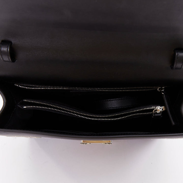 ALEXANDER MCQUEEN black lambskin leather floral embroidered 2 way satchel bag