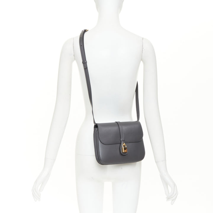CELINE 2021 Medium Tabou dark grey calfskin leather GHW lock crossbody bag