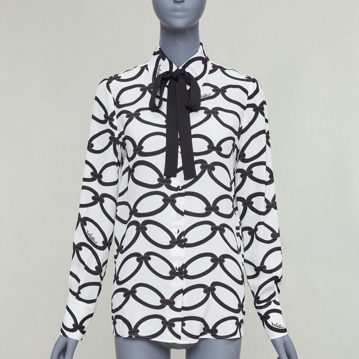 VALENTINO 2022 Chain 1967  black white crepe de chine silk blouse IT38 XS