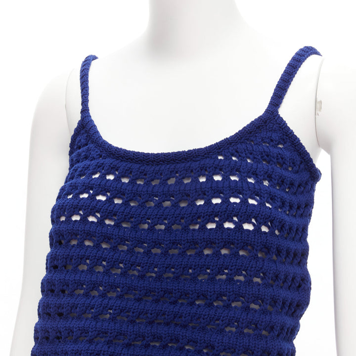 PRADA 2018 blue brown black logo crochet knit cropped tank top IT36 XXS