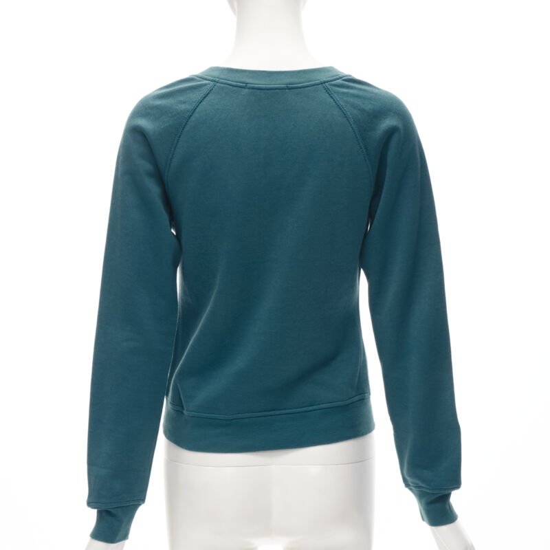 LOUIS VUITTON teal blue bow lock charm patch pocket cotton fleece sweater S