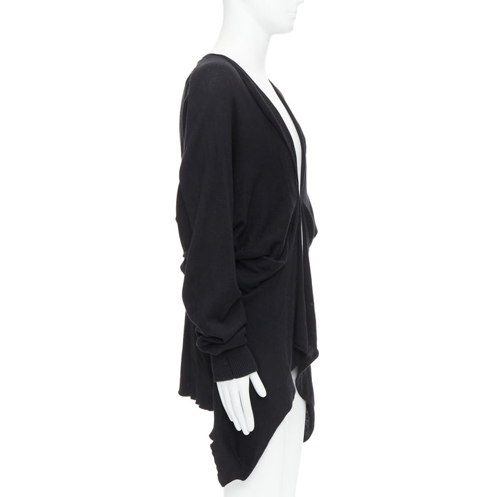 BERNHARD WILLHELM black cotton blend draped hi low cardigan M