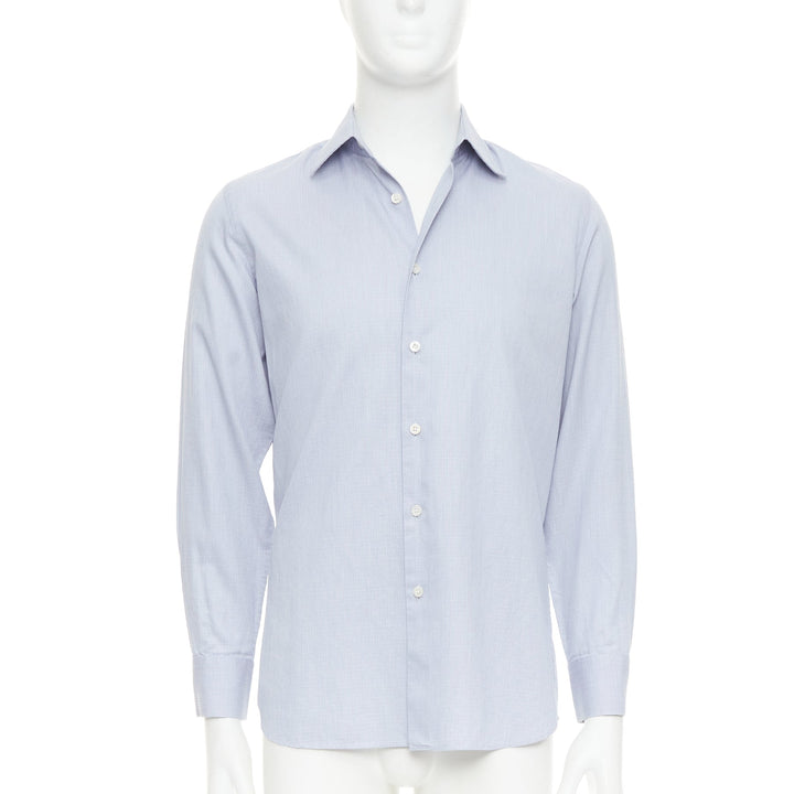 PRADA blue geometric print shell buttons long sleeve collared dress shirt EU38 S
