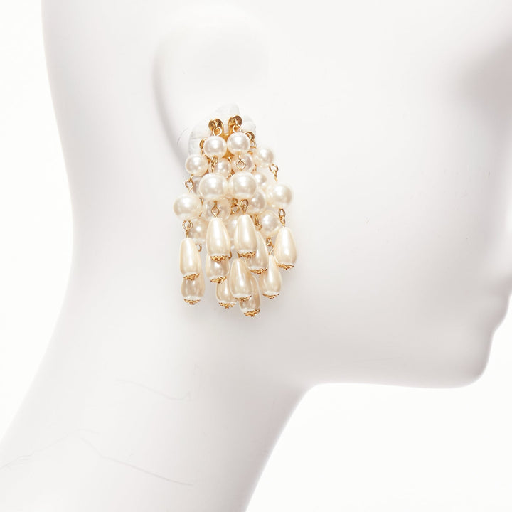 LELE SADOUGHI cream faux pearl starburst dangling chandelier pin earrings