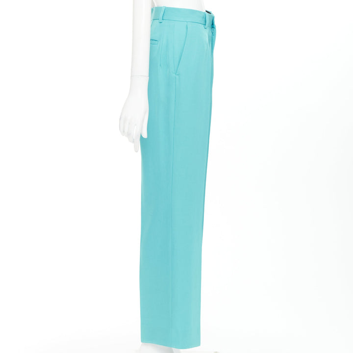 BALENCIAGA 2022 Unfit turquoise blue high sheen twill straight leg pants XS
