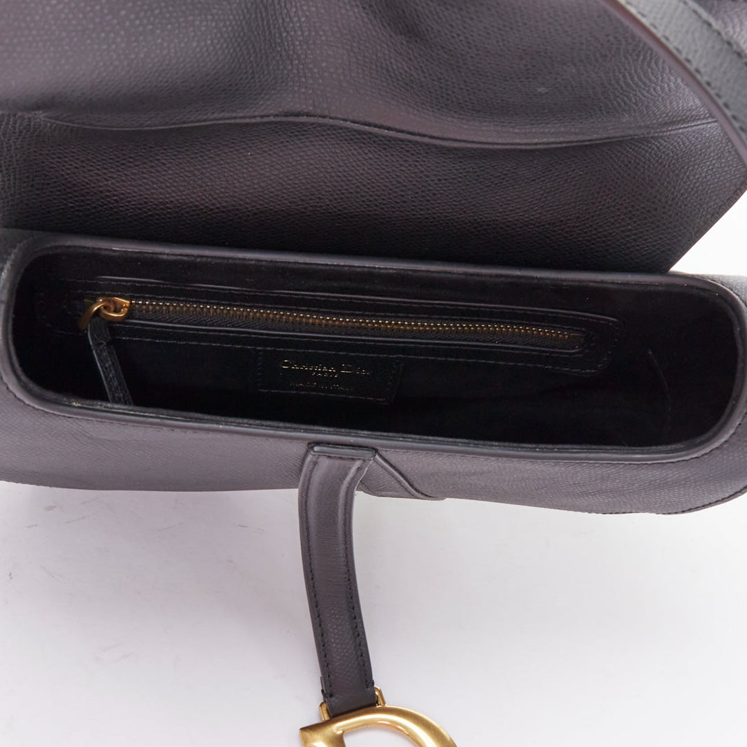 CHRISTIAN DIOR Saddle black textured leather gold CD shoulder bag