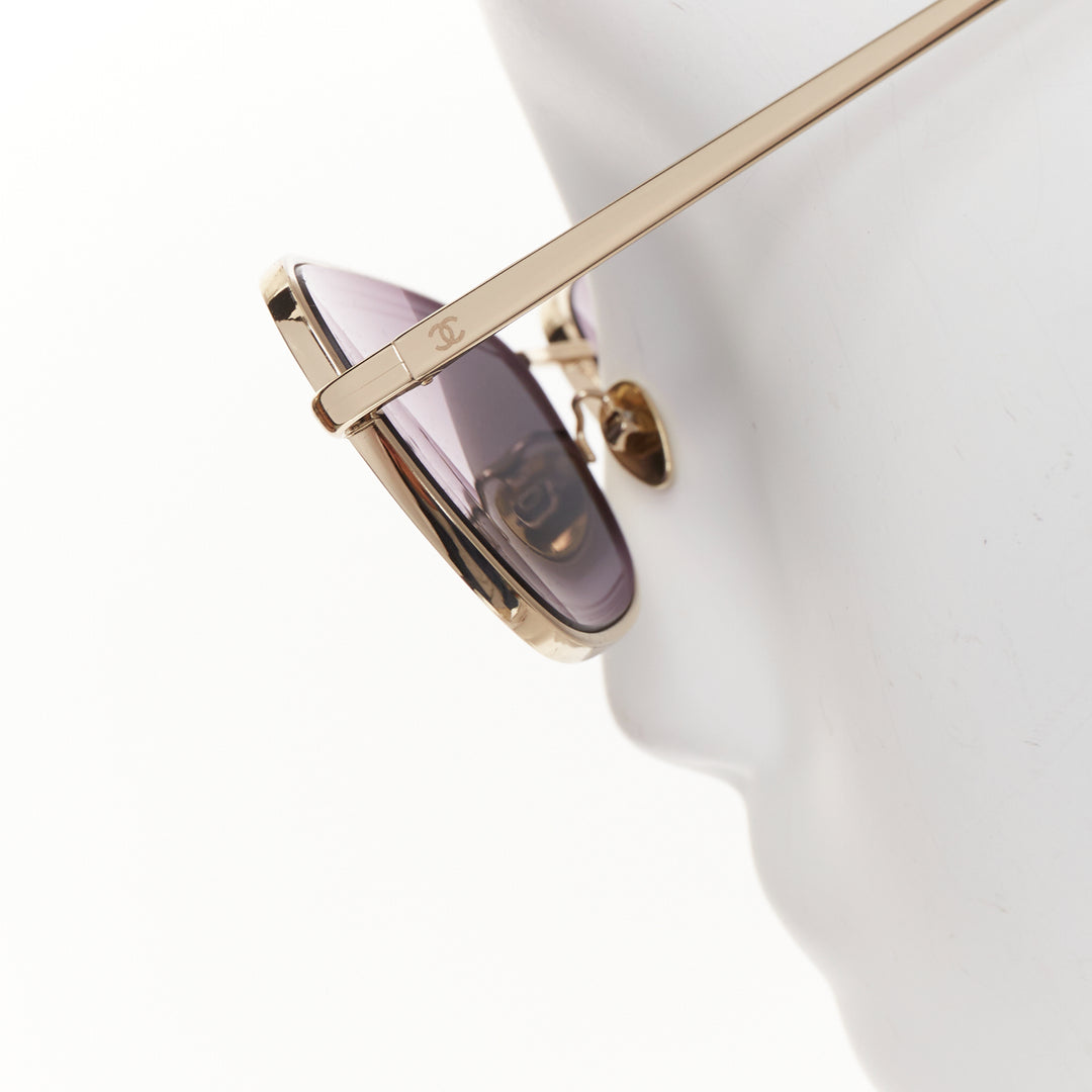 CHANEL 4254 gold frame black textured tiered lenses logo chevron arm sunglasses