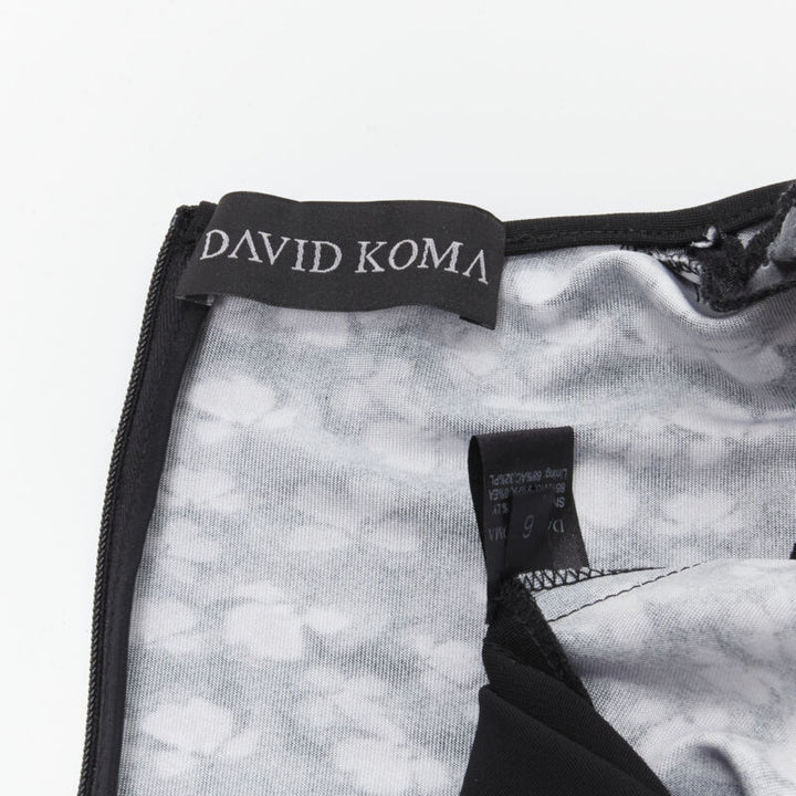 DAVID KOMA black butterfly floral print twist seam mini dress UK6 XS