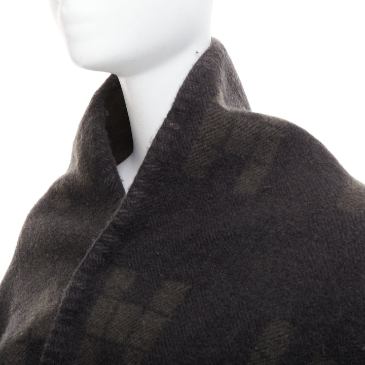 HERMES Vintage dark grey khaki H logo big square throw blanket