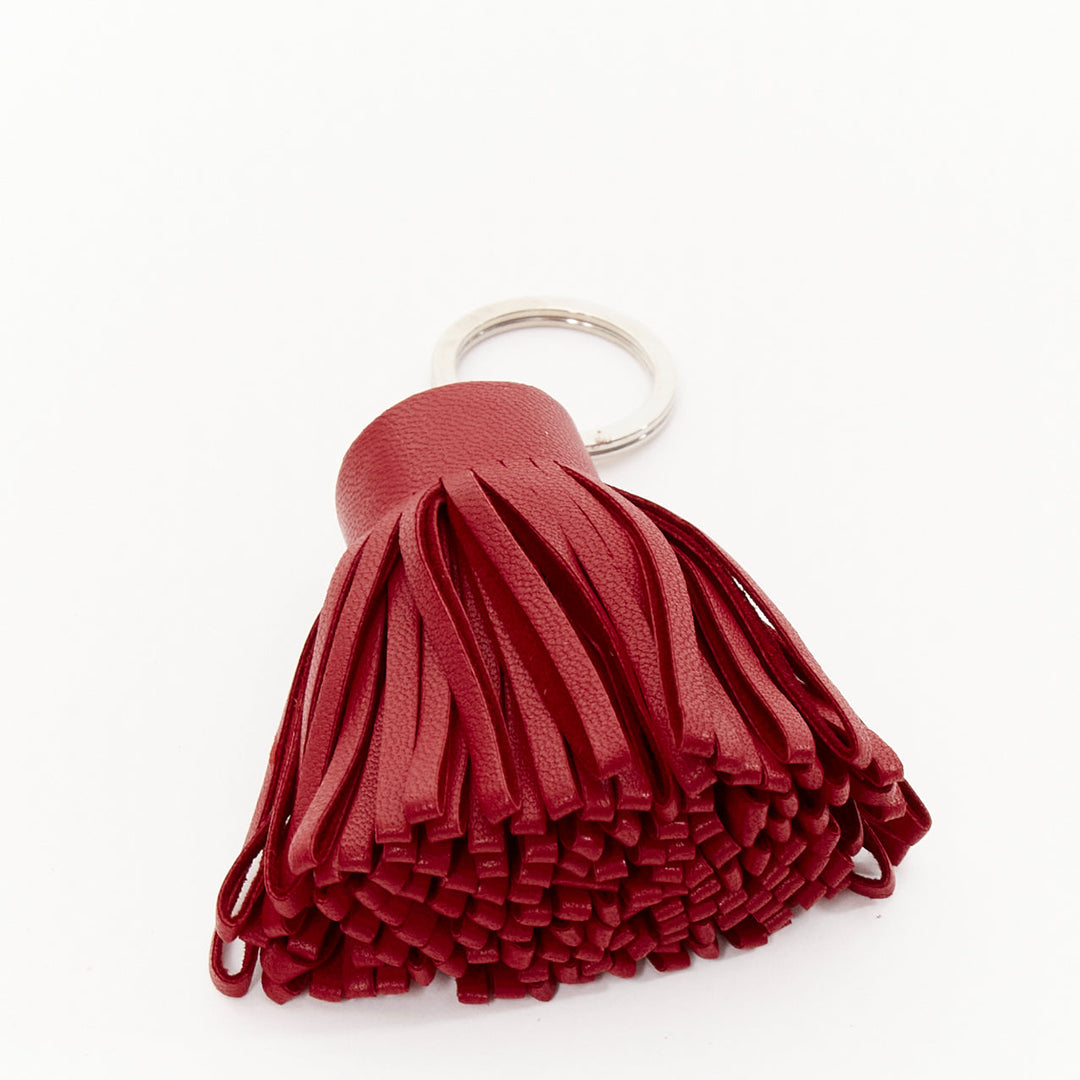 HERMES Milo Carmen red leather single tassel PHW silver keyring bag charm