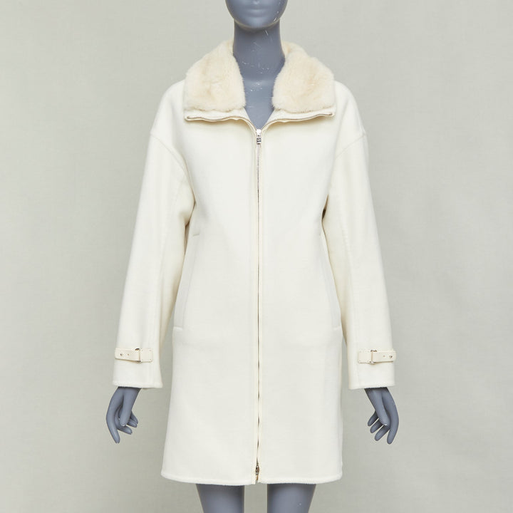 LORO PIANA Baby Cashmere Jubilee cream double face cashmere lambskin fur coat S