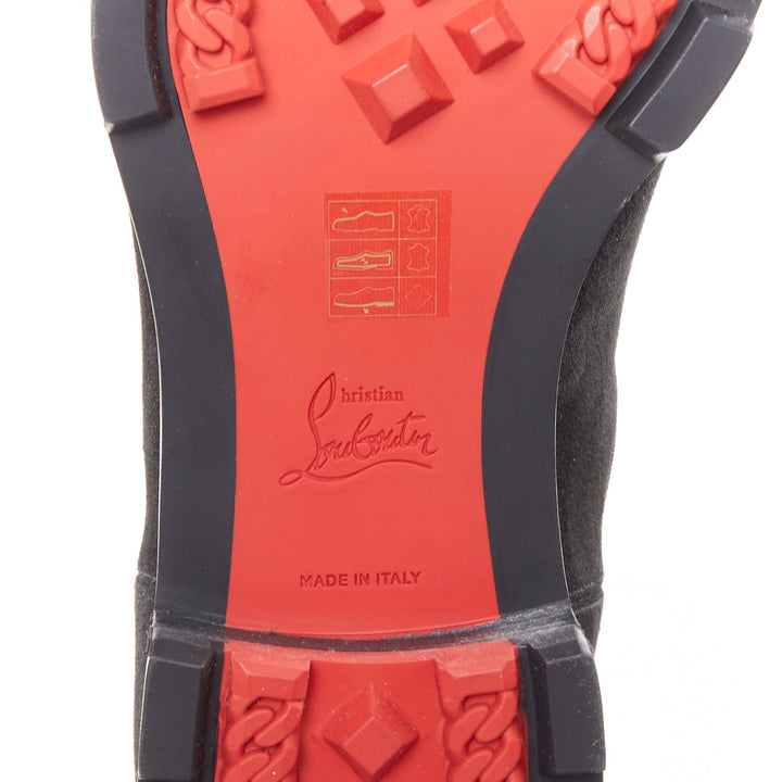 CHRISTIAN LOUBOUTIN Alpinono Flat Crosta Wax black suede lug sole boot EU43 US10