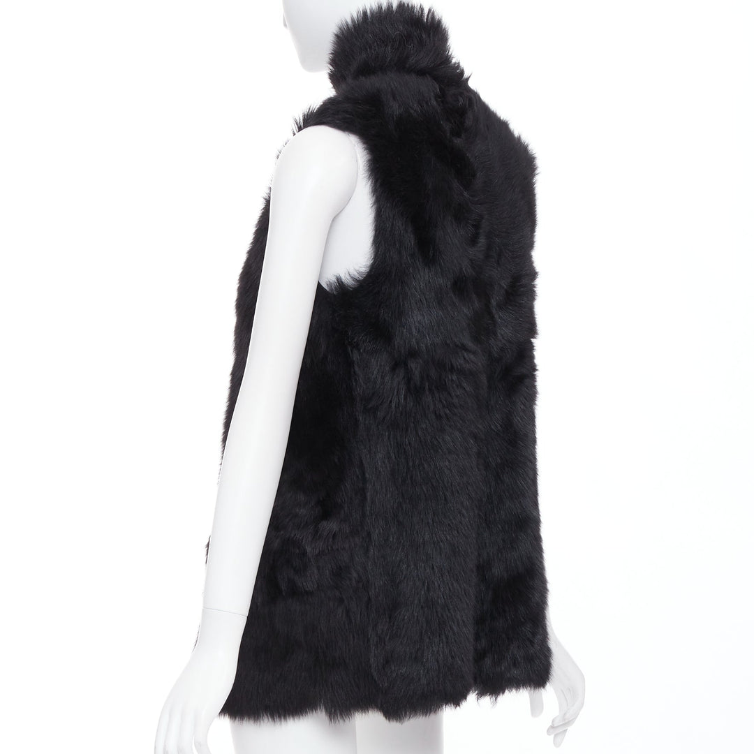 WHISTLES black 100% lamb leather fur high vest jacket XS