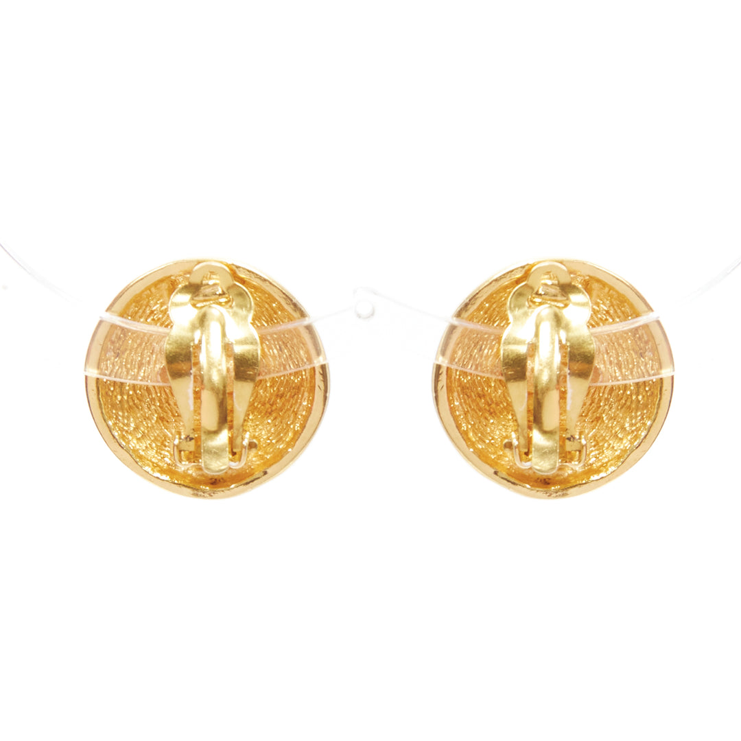 CHANEL gold tone diamond quilted CC logo medallion coin clip on earring