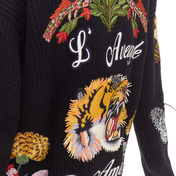 GUCCI Michele L'avengle Par Amour black wool embroidery patch pearl cardigan S