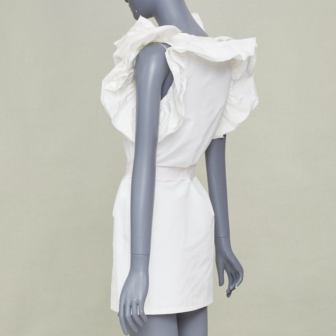 LANVIN 2008 Runway bridal white cotton wrap tiered ruffle sleeve dress FR36 S
