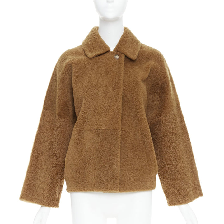 MAX MARA brown lambskin leather shearling Teddy short coat IT38 XS