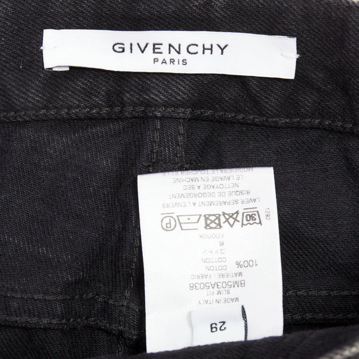 GIVENCHY grey acid washed cotton lightning topstitch panelled jeans 29"