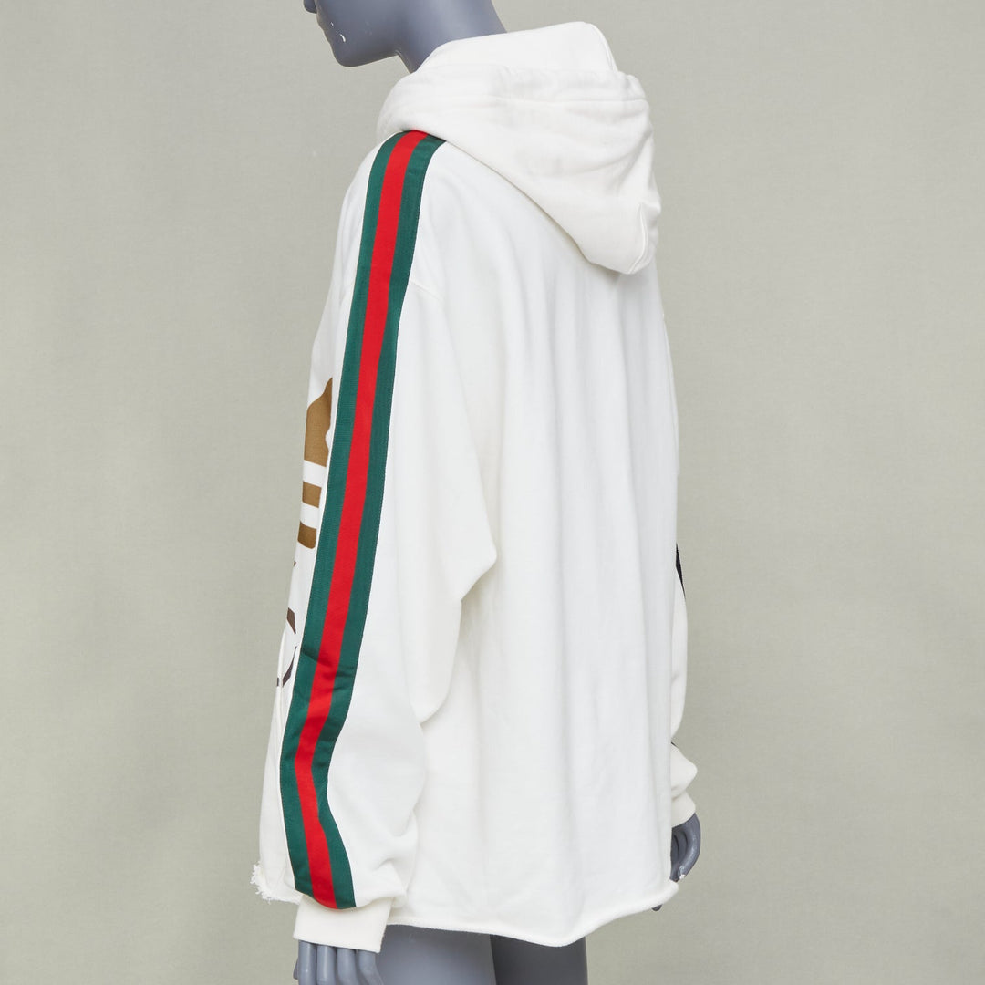 GUCCI 2022 Runway Adidas Trefoil cropped raw hem oversized hoodie sweatshirt S