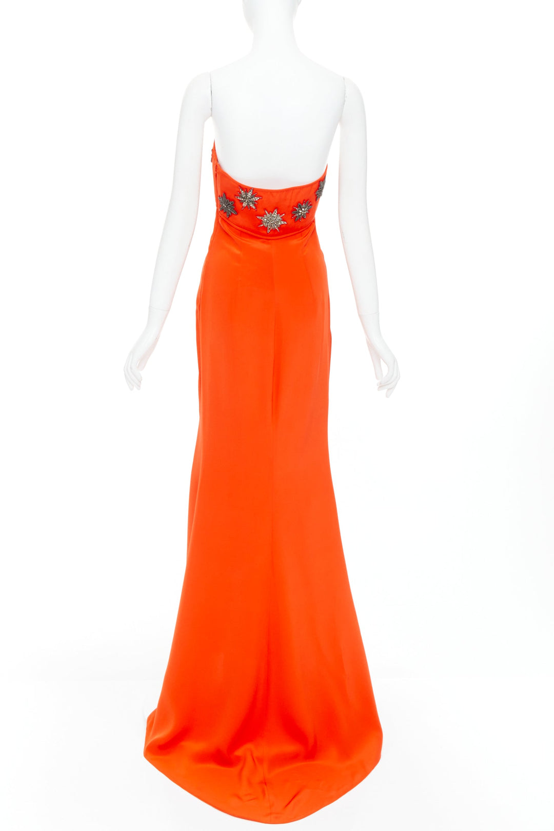 EMILIO PUCCI 100% silk tangerine crystal embellished mermaid gown IT40 S