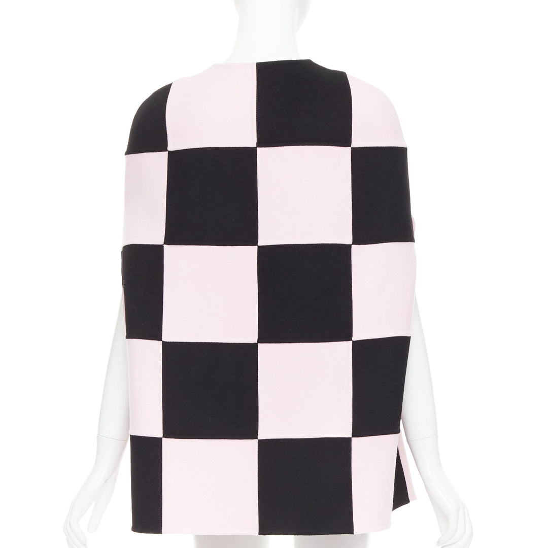 VALENTINO 2023 black pink checkered wool cashmere cape coat IT36 XXS