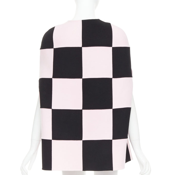 VALENTINO 2023 black pink checkered wool cashmere cape coat IT36 XXS