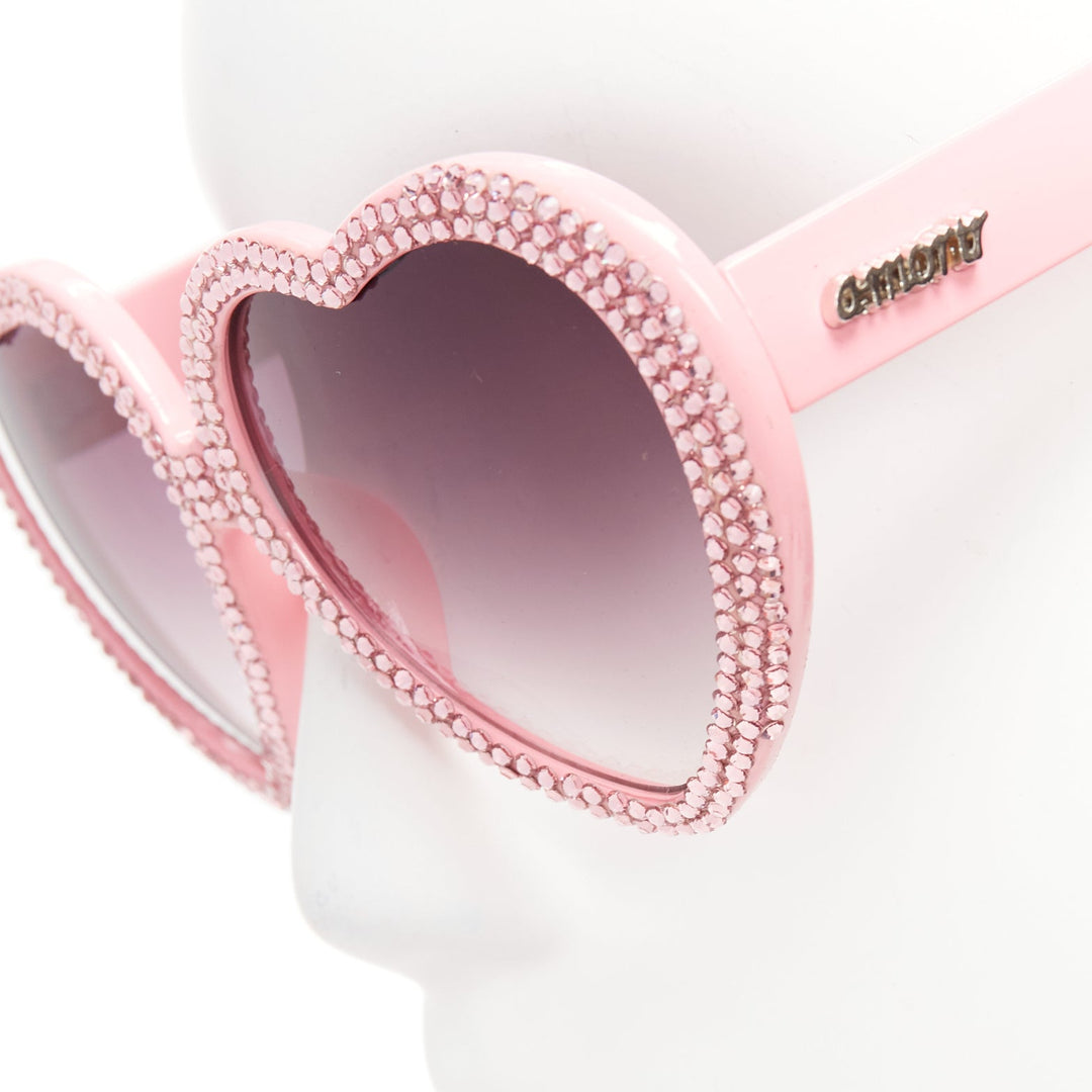 A-MORIR pink crystal encrusted heart shape silver logo sunglaseses