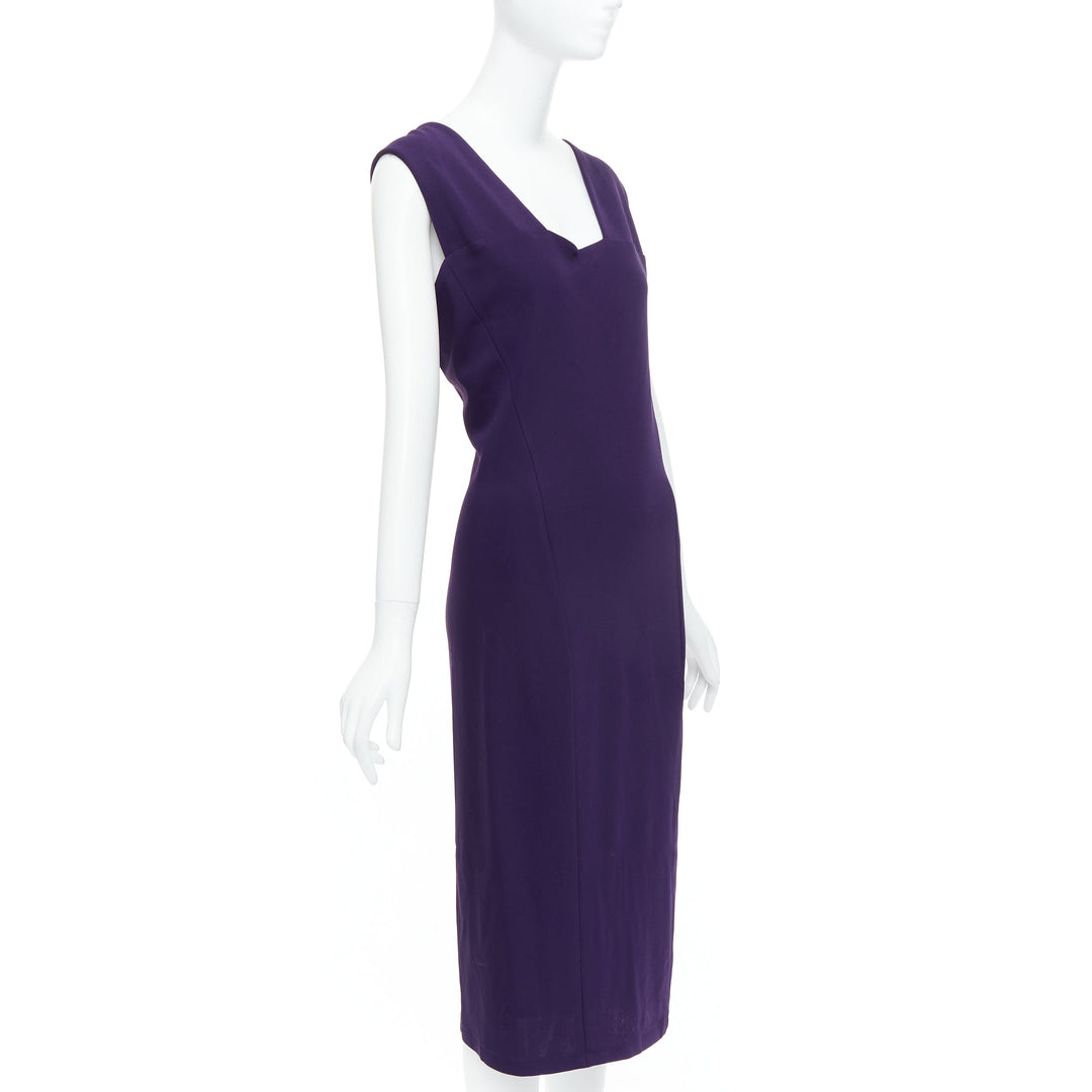 DONNA KARAN Fluid Crepe Double eggplant purple sheath dress L