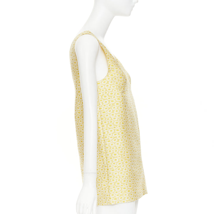 GUCCI 2025 yellow daisy jacquard sleeveless Vneck silk shift mini dress IT36 XXS