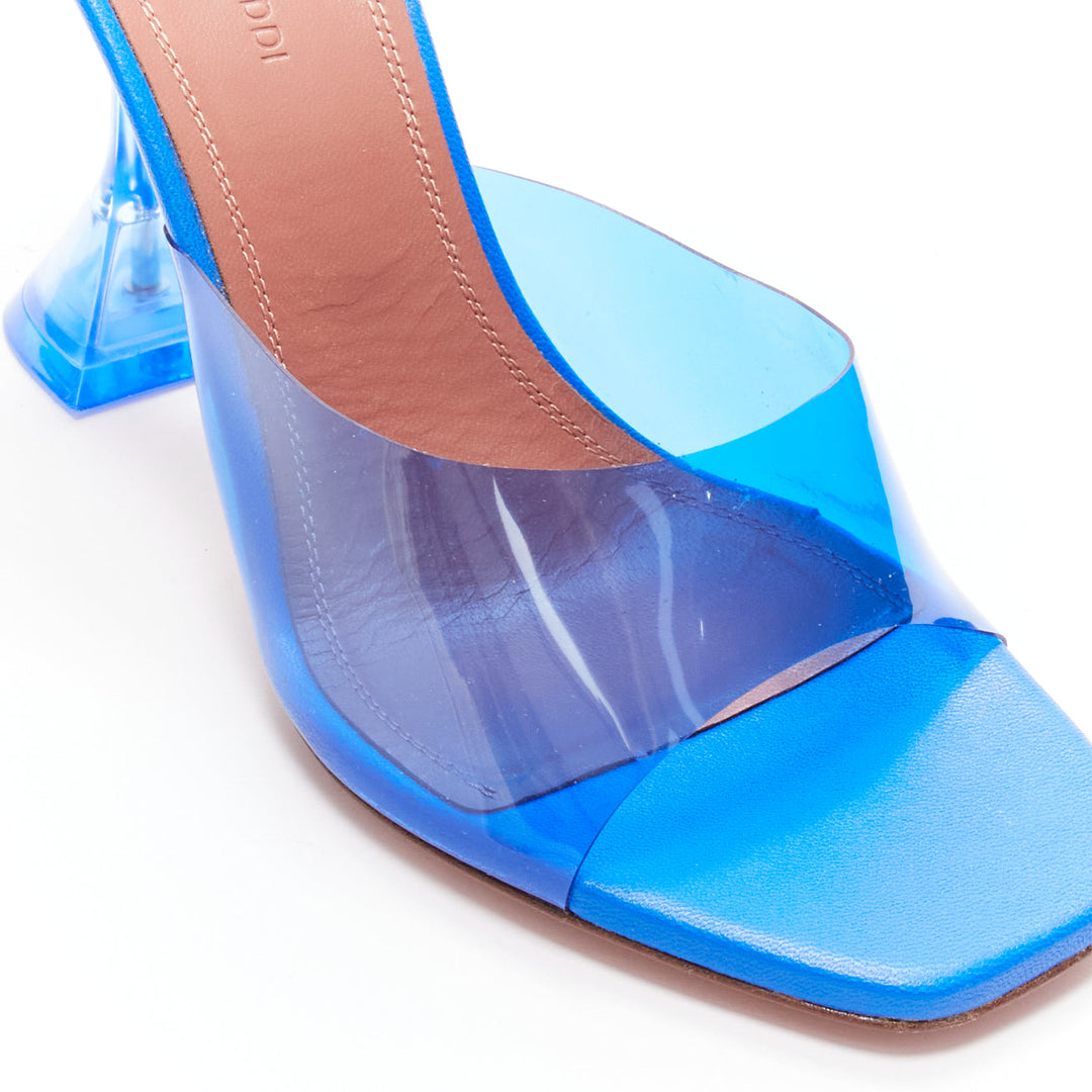 AMINA MUADDI Lupita blue clear PVC spool lucite heel sandal EU37.5