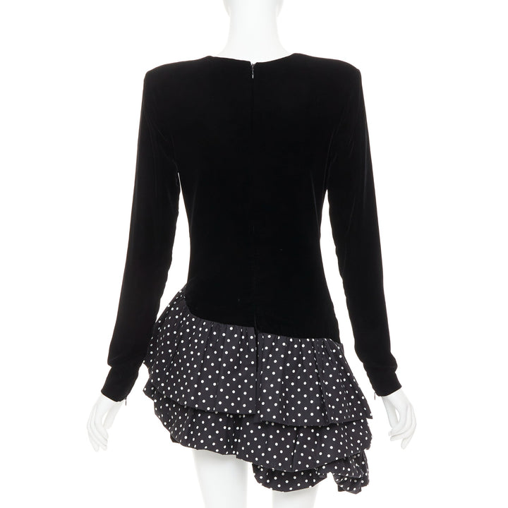 ALEXANDRE VAUTHIER COUTURE Runway black velvet polka dot mini dress
