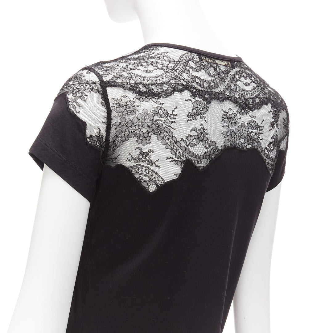 BALENCIAGA T'S 2008 black lace shoulder insert black tshirt top FR38 M