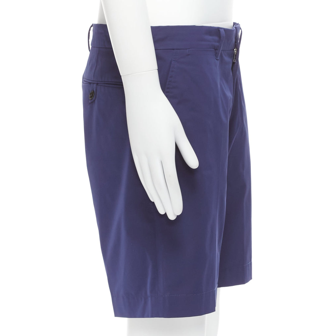 PRADA blue shiny nylon back darts button pocketed Bermuda shorts IT50 L