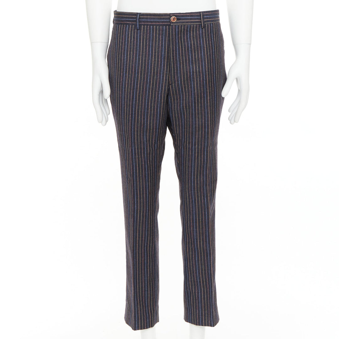 ETRO grey brown multi pinstripe single breasted cropped blazer pants set IT52 XL