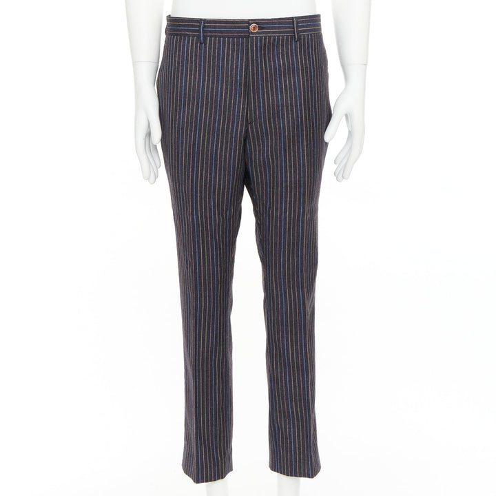 ETRO grey brown multi pinstripe single breasted cropped blazer pants set IT52 XL