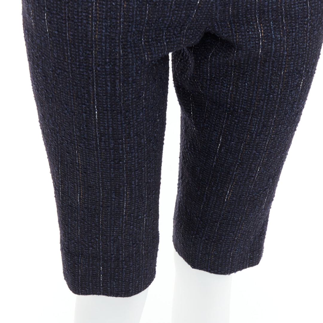 CHANEL navy metallic tweed CC button knee capri pants FR34 XS