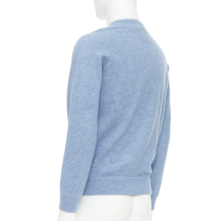 BRUNELLO CUCINELLI light blue virgin wool cashmere silk crew sweater IT50 L
