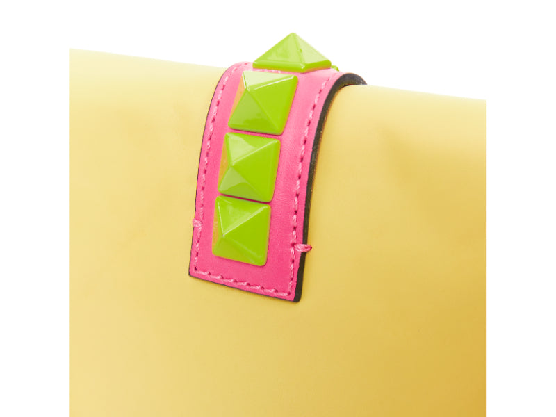 VALENTINO Glam Lock yellow green pink pop Rockstud leather push lock flap bag