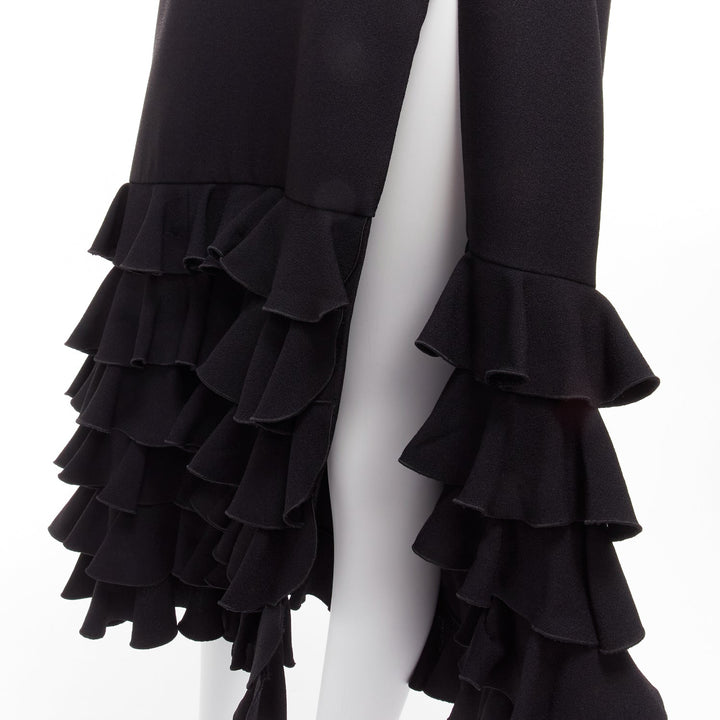 GIAMBATTISTA VALLI 2020 Runway black ruffle hem plunge cocktail dress IT38 XS