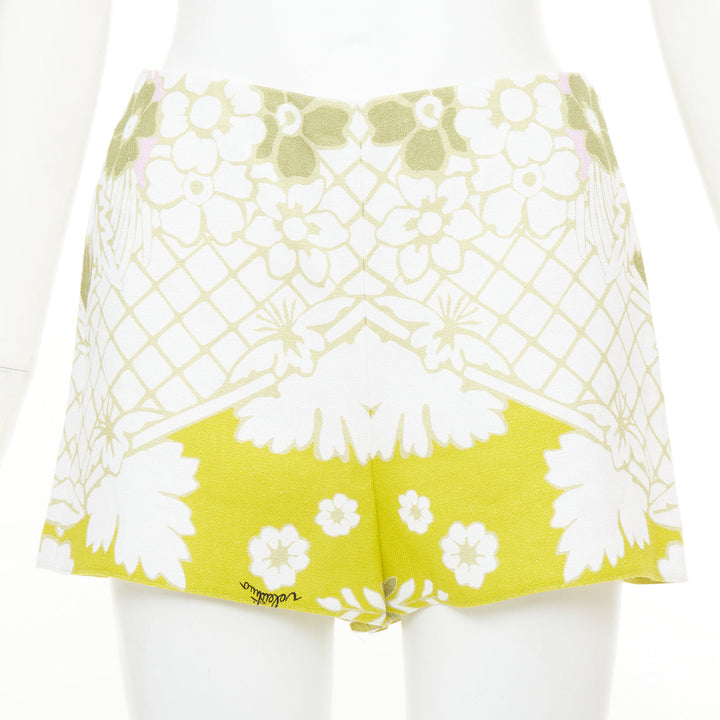VALENTINO 2020 green yellow white floral lattice graphic jacquard shorts IT38 XS